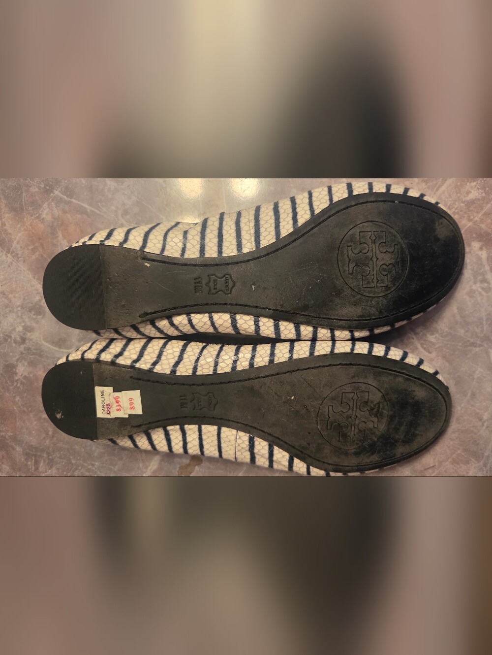 Tory Burch Striped Navy and White Ballet Flats - Picture 6 of 6